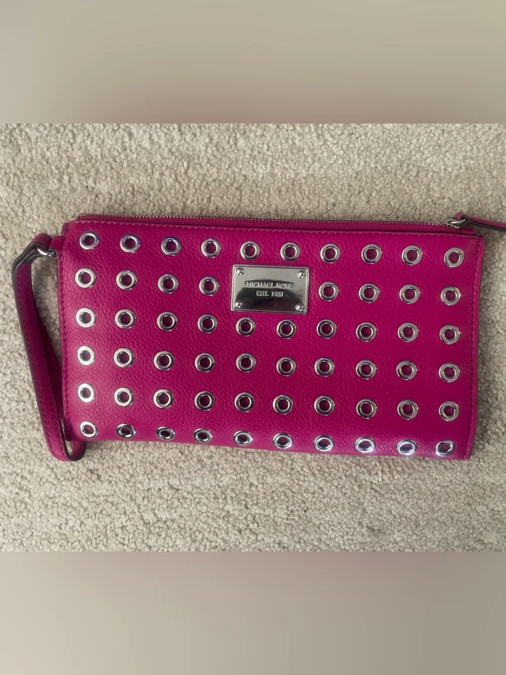 Michael Kors Hot Pink Eyelet Wristlet Clutch